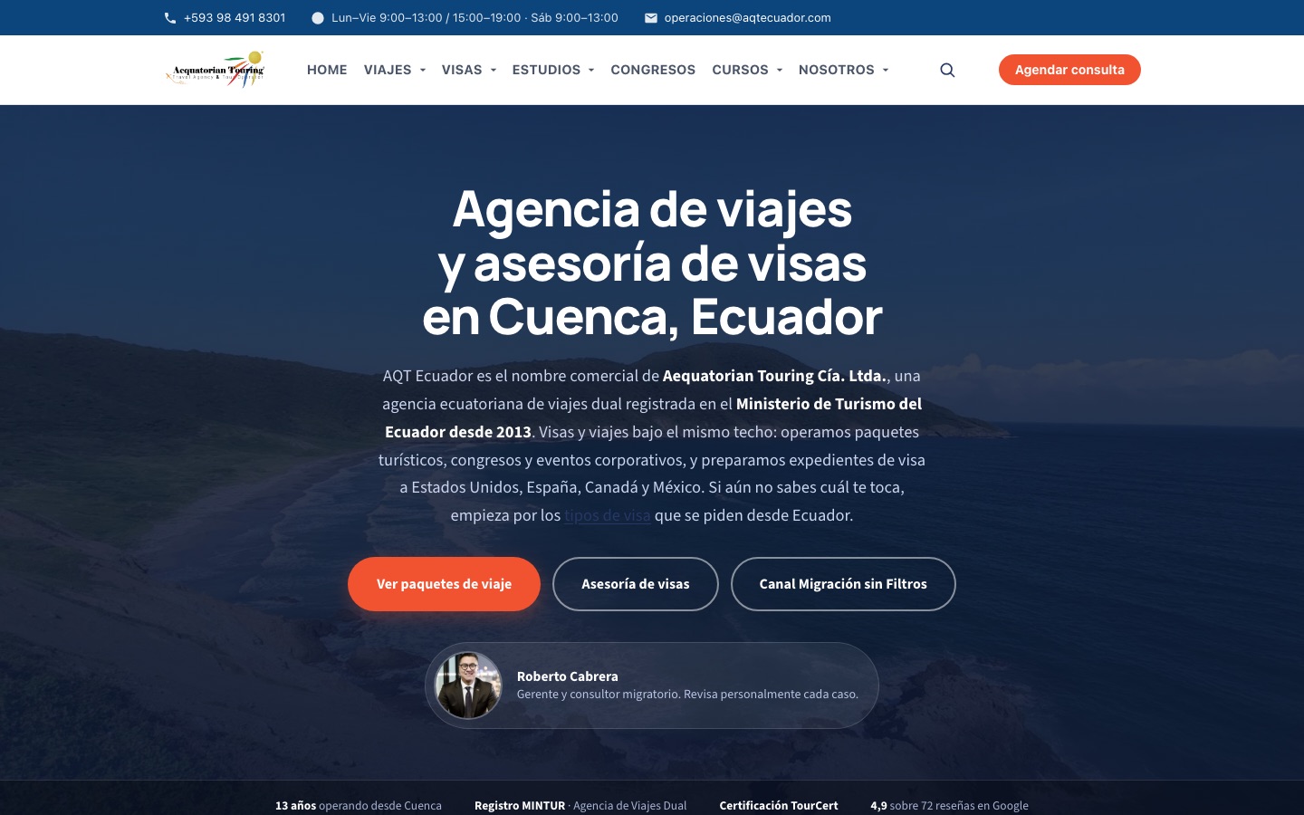Página de AQT Ecuador